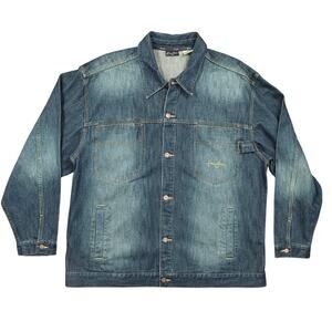 Sean John Blue Cotton Trucker Jacket Bomber 3XL Long Sleeve Light Wash Y2K